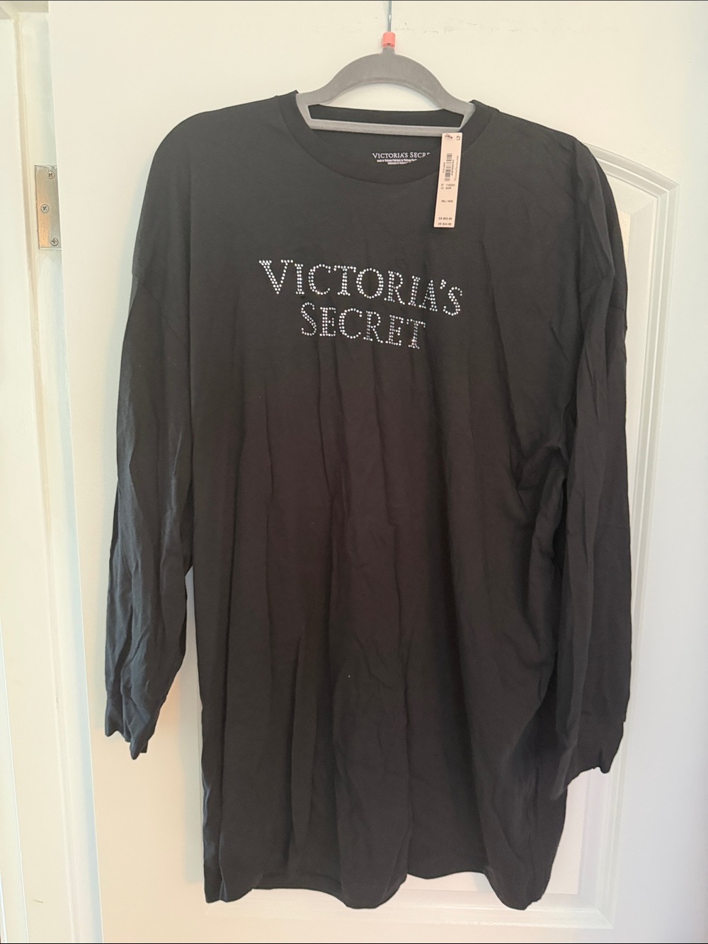 Victoria's Secret Black Long-Sleeve Shirt with Rhinestone Logo